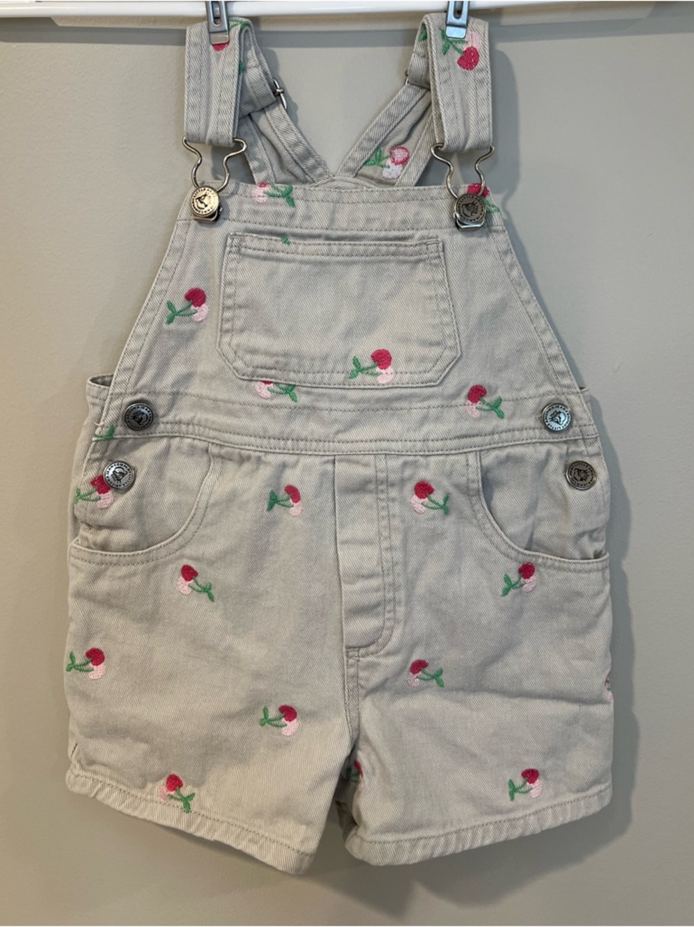 Arizona Jean Co Cherry Embroidered Denim Shortalls Toddler Girls Size 4T